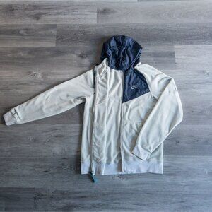 Nike Mens Full Zip Fleece Jacket Navy & Light Gray Lightweight Warm Embroidered